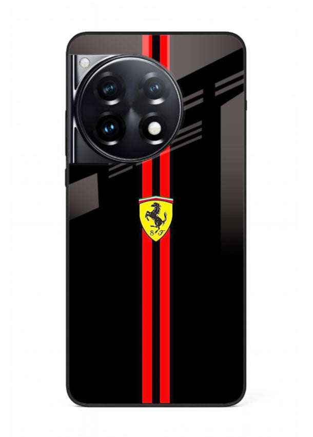 Minimal Ferrari style red stripe design on black background for OnePlus 12R