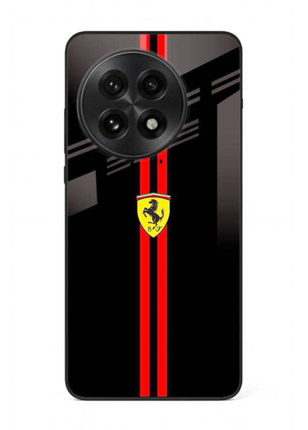 Minimal Ferrari style red stripe design on black background for OnePlus 13R