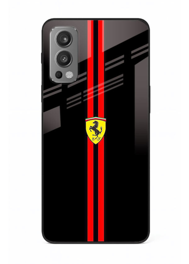 Minimal Ferrari style red stripe design on black background for OnePlus Nord 2