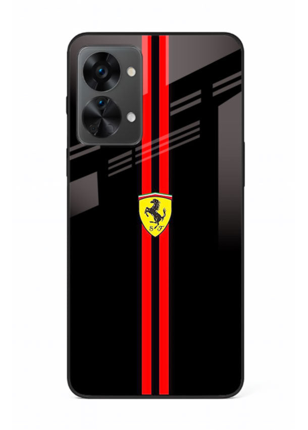 Minimal Ferrari style red stripe design on black background for OnePlus Nord 2T