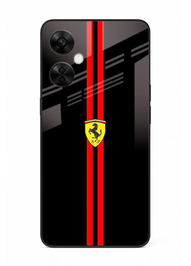 Minimal Ferrari style red stripe design on black background for OnePlus Nord CE3 Lite