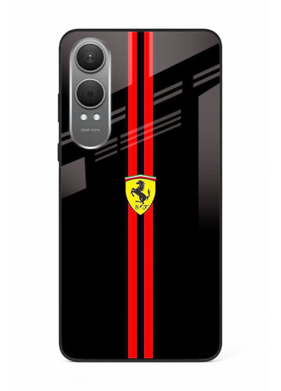 Minimal Ferrari style red stripe design on black background for OnePlus Nord CE4 Lite