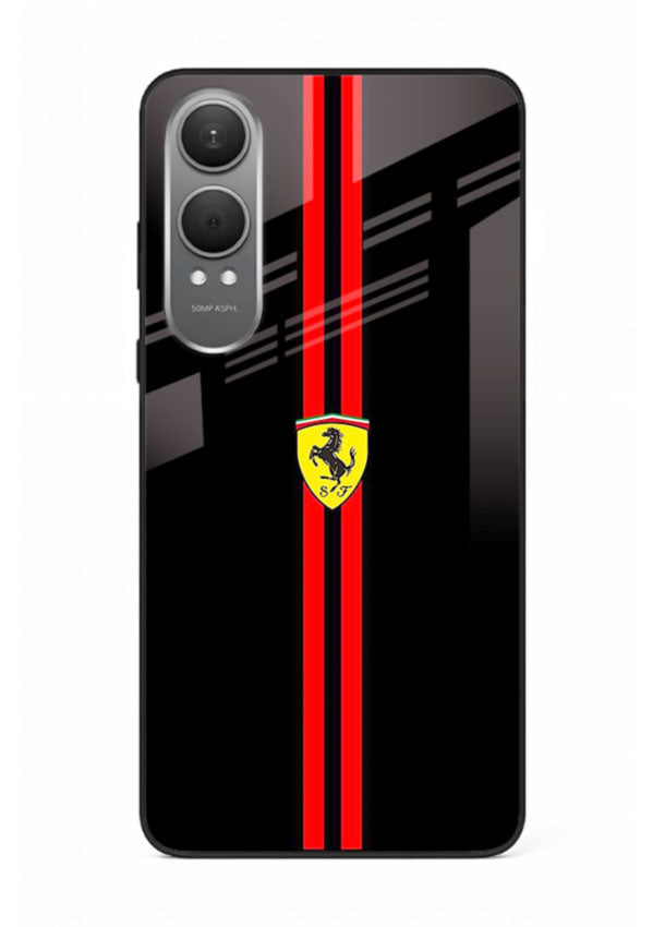 Minimal Ferrari style red stripe design on black background for OnePlus Nord CE4 Lite