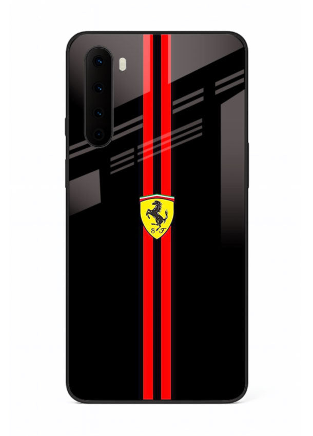 Minimal Ferrari style red stripe design on black background for OnePlus Nord