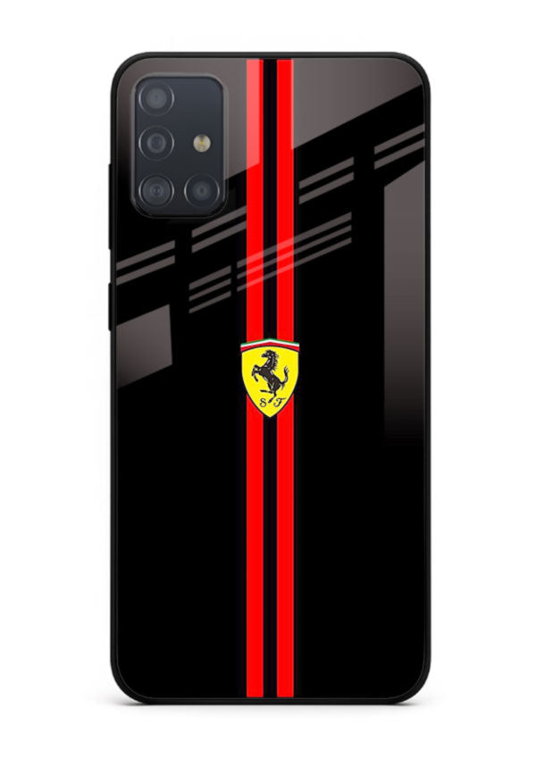 Minimal Ferrari style red stripe design on black background for Samsung A71