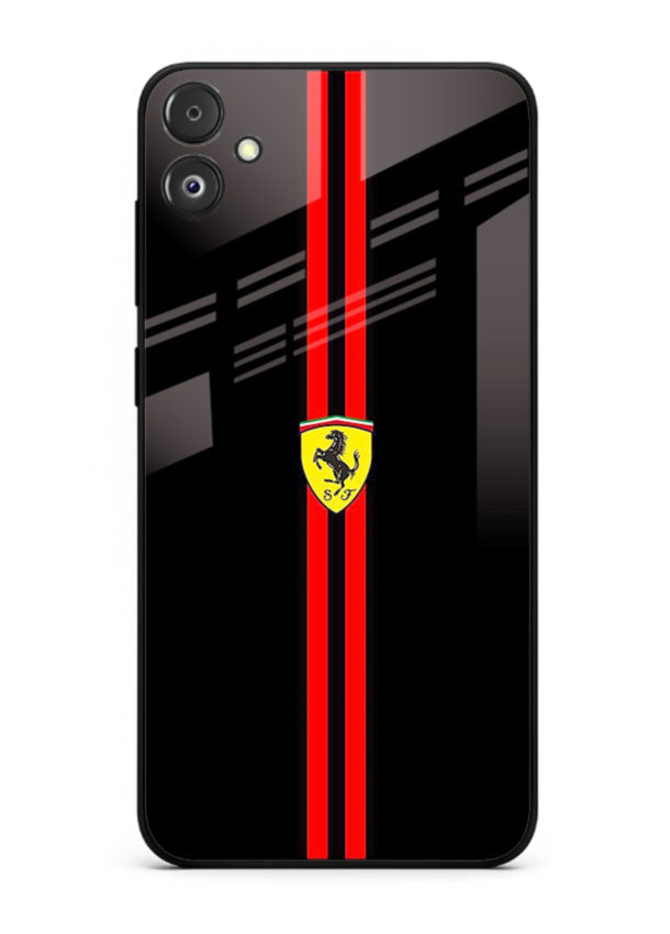 Minimal Ferrari style red stripe design on black background for Samsung F14 5G