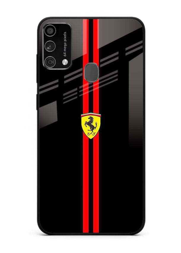 Minimal Ferrari style red stripe design on black background for Samsung F41