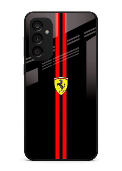 Minimal Ferrari style red stripe design on black background for Samsung M15 5G