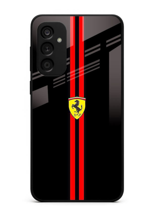 Minimal Ferrari style red stripe design on black background for Samsung M15 5G