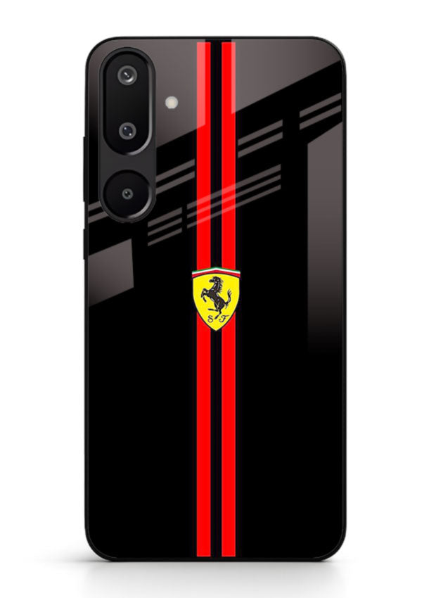 Minimal Ferrari style red stripe design on black background for Samsung M16 5G