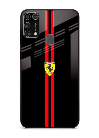 Minimal Ferrari style red stripe design on black background for Samsung M31