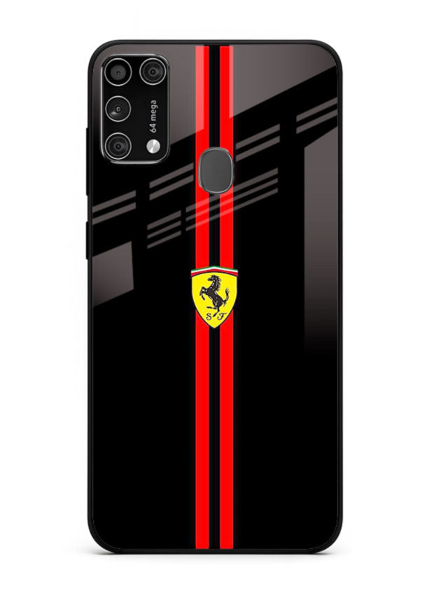 Minimal Ferrari style red stripe design on black background for Samsung M31