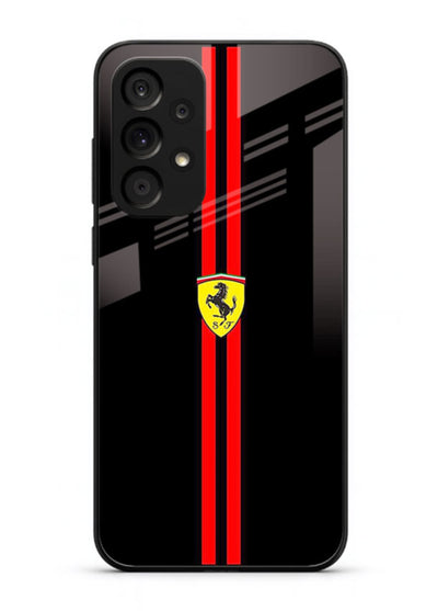 Minimal Ferrari style red stripe design on black background for Samsung M32 5G
