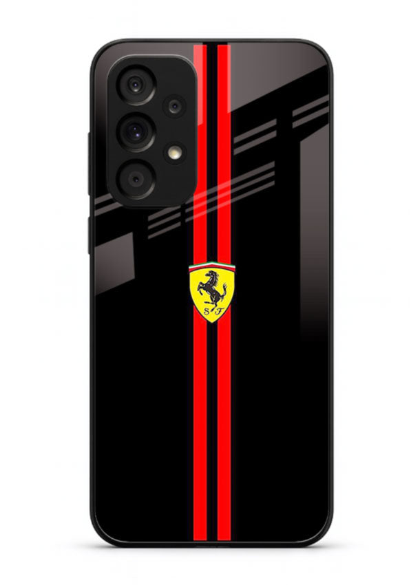 Minimal Ferrari style red stripe design on black background for Samsung M32 5G