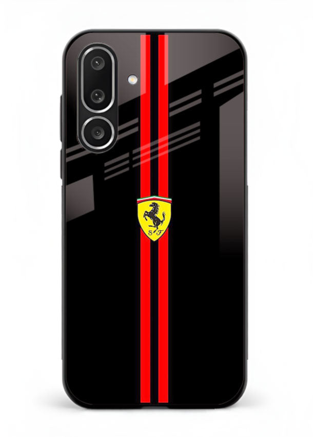 Minimal Ferrari style red stripe design on black background for Samsung M56 5G