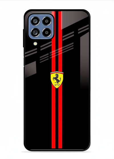 Minimal Ferrari style red stripe design on black background for Samsung M53 5G