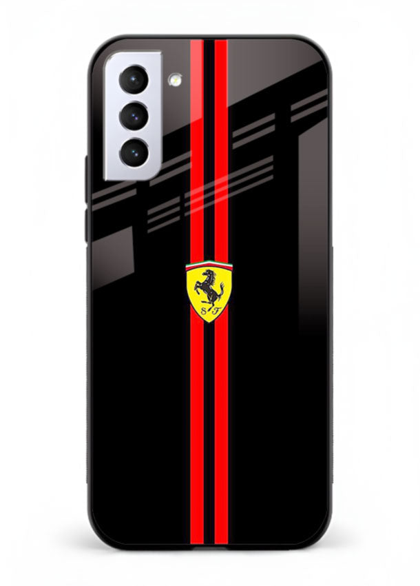 Minimal Ferrari style red stripe design on black background for Samsung S22