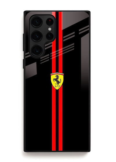 Minimal Ferrari style red stripe design on black background for Samsung S25 Ultra