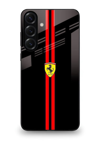 Minimal Ferrari style red stripe design on black background for Samsung S25
