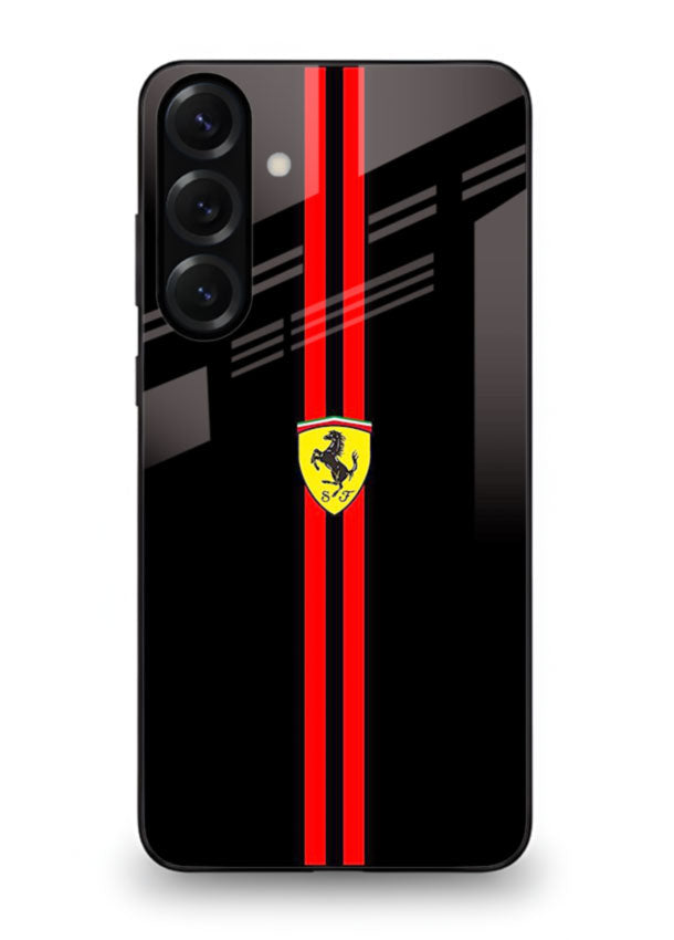 Minimal Ferrari style red stripe design on black background for Samsung S25