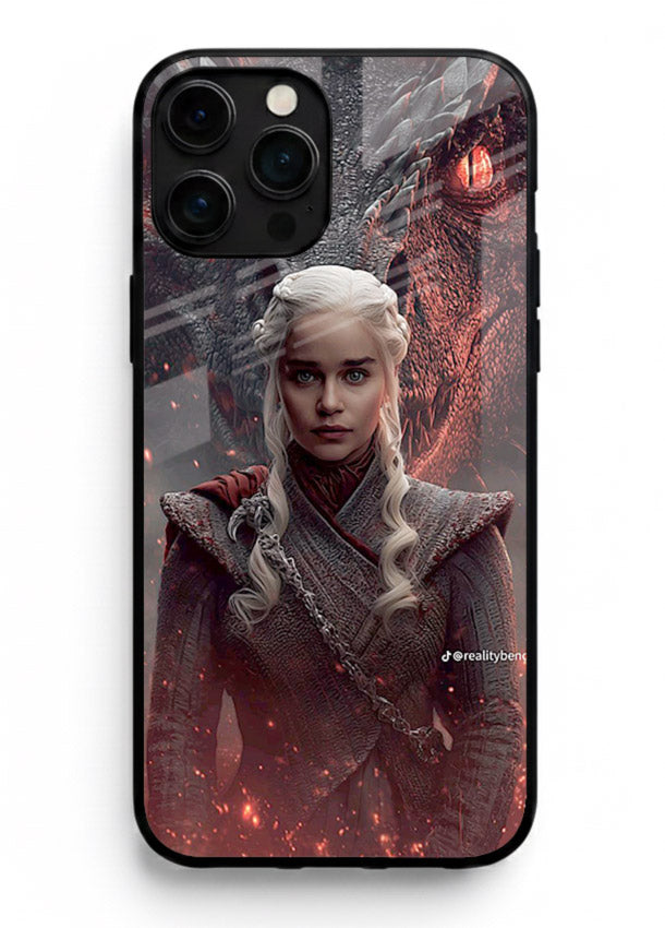 Fantasy queen with dragon artwork printed on tempered glass iPhone 12 Pro Max back cover