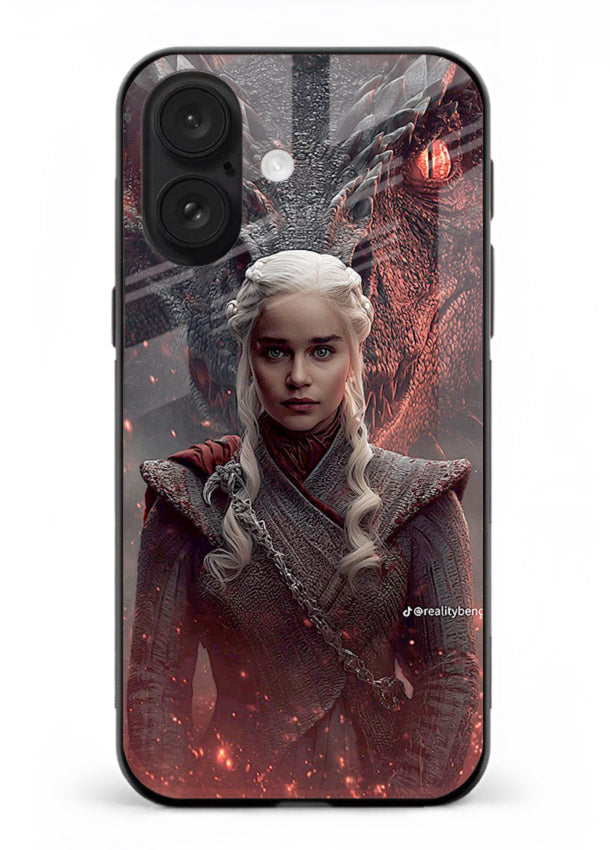 Fantasy queen with dragon artwork printed on tempered glass iPhone 17 back cover