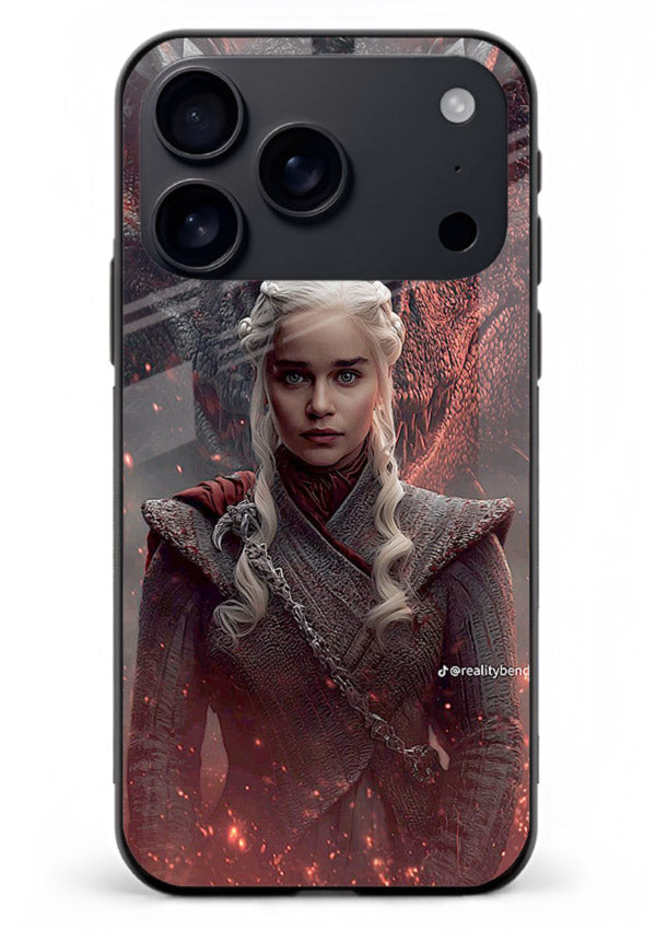 Fantasy queen with dragon artwork printed on tempered glass iPhone 17 Pro Max back cover