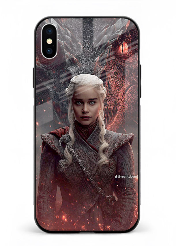 Fantasy queen with dragon artwork printed on tempered glass iPhone XS Max back cover