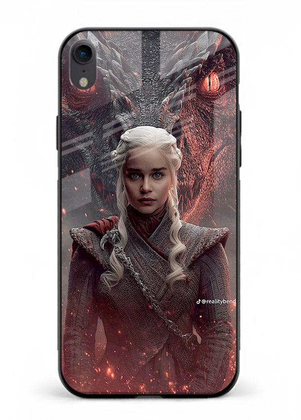 Fantasy queen with dragon artwork printed on tempered glass iPhone XR back cover
