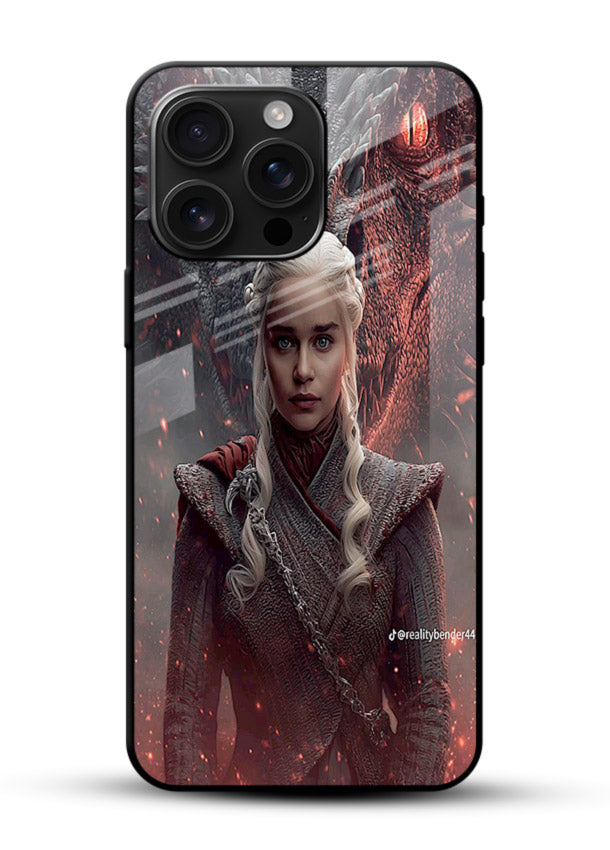 Fantasy queen with dragon artwork printed on tempered glass mobile back cover - 1