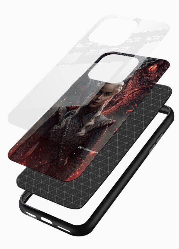 Fantasy queen with dragon artwork printed on tempered glass mobile back cover - 3