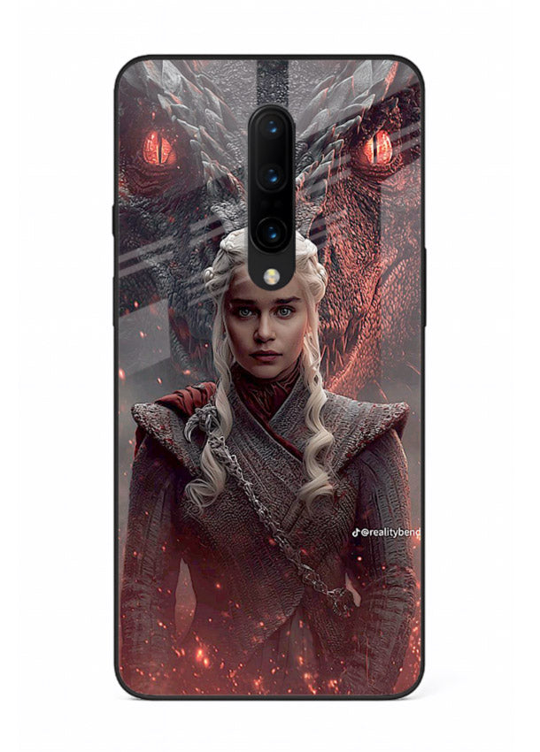 Fantasy queen with dragon artwork printed on tempered glass OnePlus 8 back cover