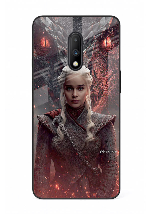 Fantasy queen with dragon artwork printed on tempered glass OnePlus 7 back cover