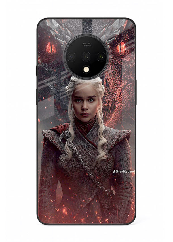 Fantasy queen with dragon artwork printed on tempered glass OnePlus 7T back cover