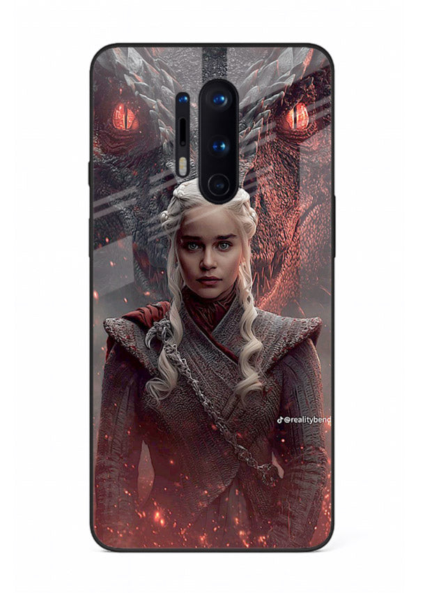 Fantasy queen with dragon artwork printed on tempered glass OnePlus 8 Pro back cover