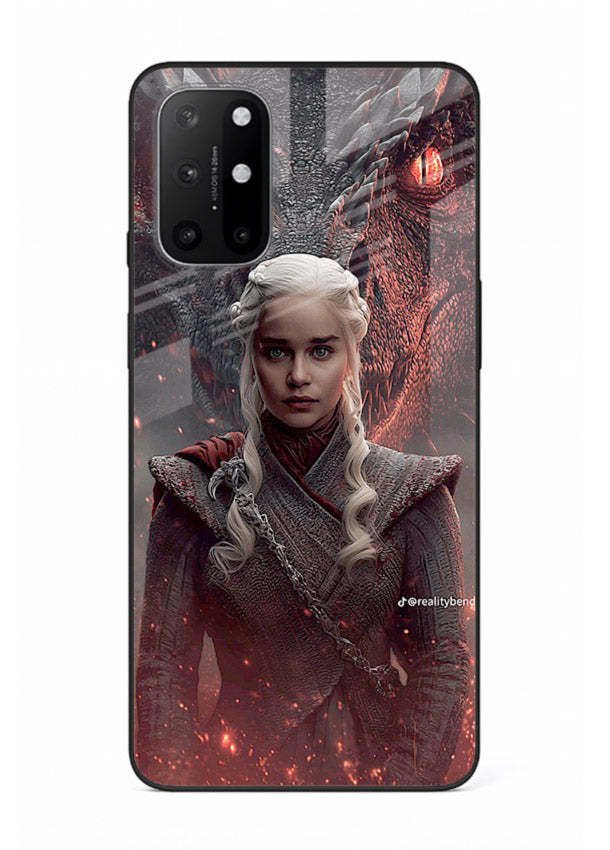Fantasy queen with dragon artwork printed on tempered glass OnePlus 8T back cover