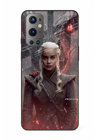 Fantasy queen with dragon artwork printed on tempered glass OnePlus 9 back cover