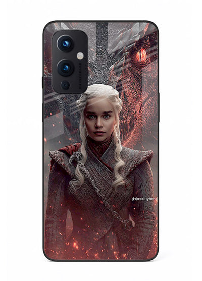 Fantasy queen with dragon artwork printed on tempered glass OnePlus 9 Pro back cover