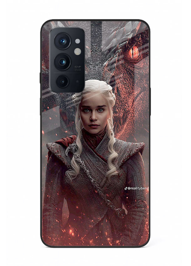 Fantasy queen with dragon artwork printed on tempered glass OnePlus 9RT back cover