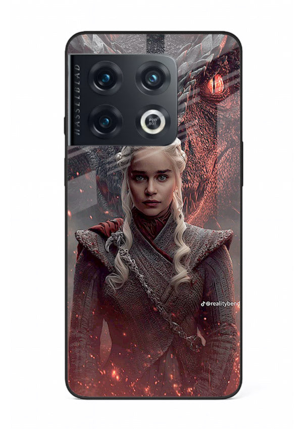 Fantasy queen with dragon artwork printed on tempered glass OnePlus 10 Pro back cover