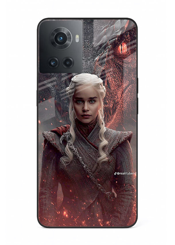 Fantasy queen with dragon artwork printed on tempered glass OnePlus 10R back cover