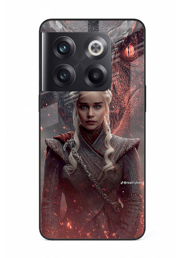 Fantasy queen with dragon artwork printed on tempered glass OnePlus 10T back cover