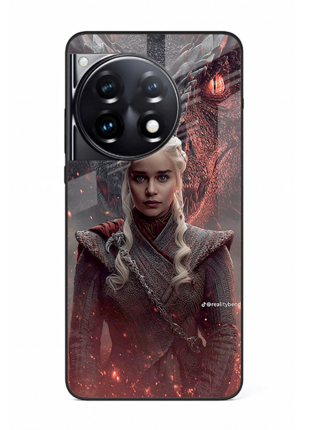 Fantasy queen with dragon artwork printed on tempered glass OnePlus 12R back cover