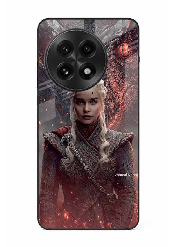 Fantasy queen with dragon artwork printed on tempered glass OnePlus 13 back cover