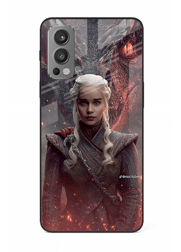 Fantasy queen with dragon artwork printed on tempered glass OnePlus Nord 2 back cover