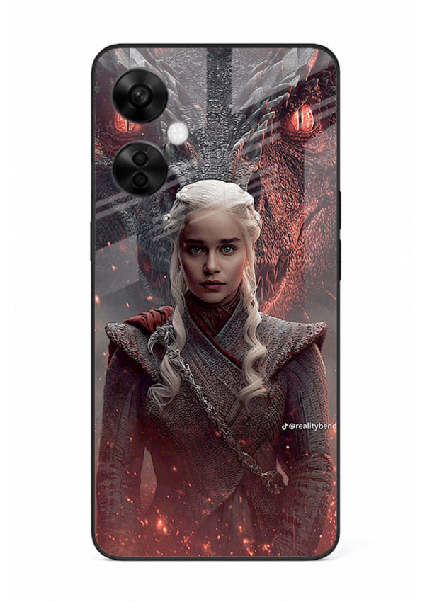 Fantasy queen with dragon artwork printed on tempered glass OnePlus Nord CE3 Lite back cover