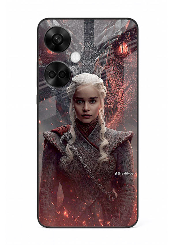 Fantasy queen with dragon artwork printed on tempered glass OnePlus Nord CE3 back cover