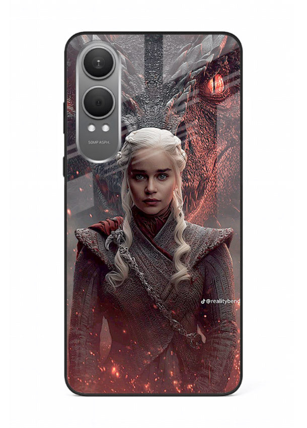 Fantasy queen with dragon artwork printed on tempered glass OnePlus Nord CE4 Lite back cover