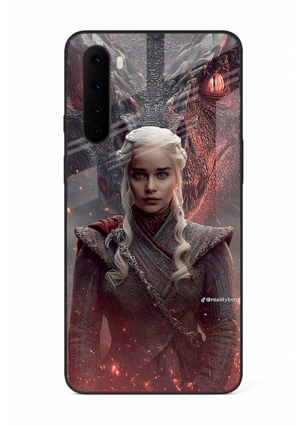Fantasy queen with dragon artwork printed on tempered glass OnePlus Nord back cover
