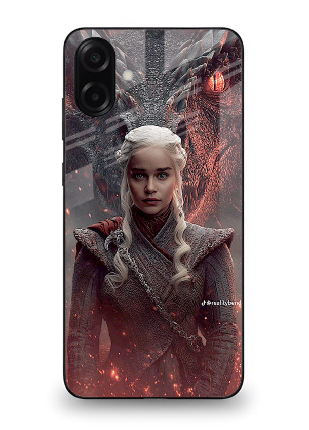 Fantasy queen with dragon artwork printed on tempered glass Samsung A06 5G back cover